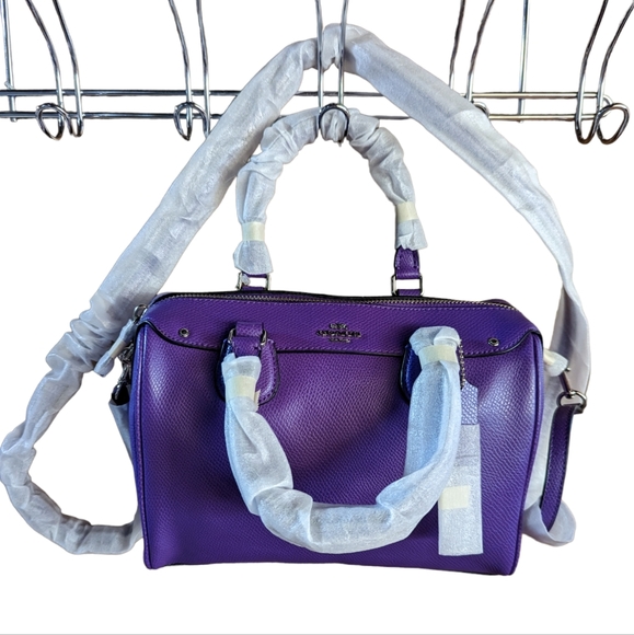 Coach Handbags - Coach Cross-grain Leather Mini Benton Satchel NWT Purple w/Silver Hardware